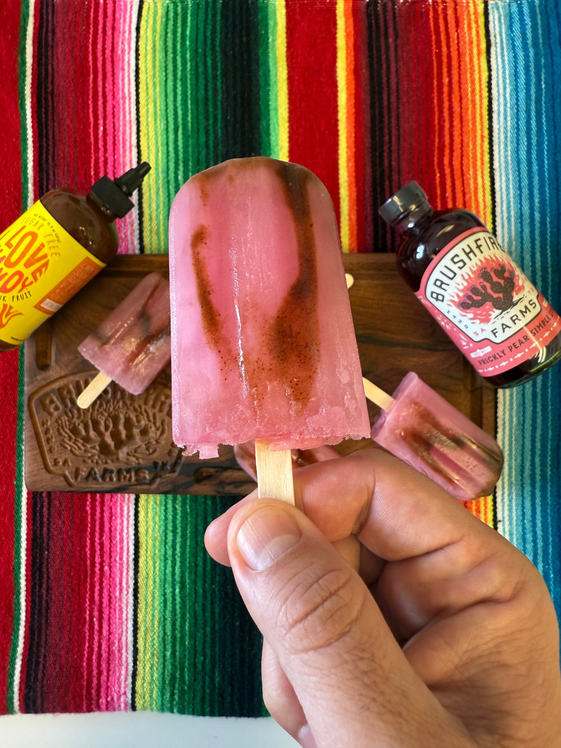 Prickly Pear Lemonade Paletas with Chili Mango Chamoy