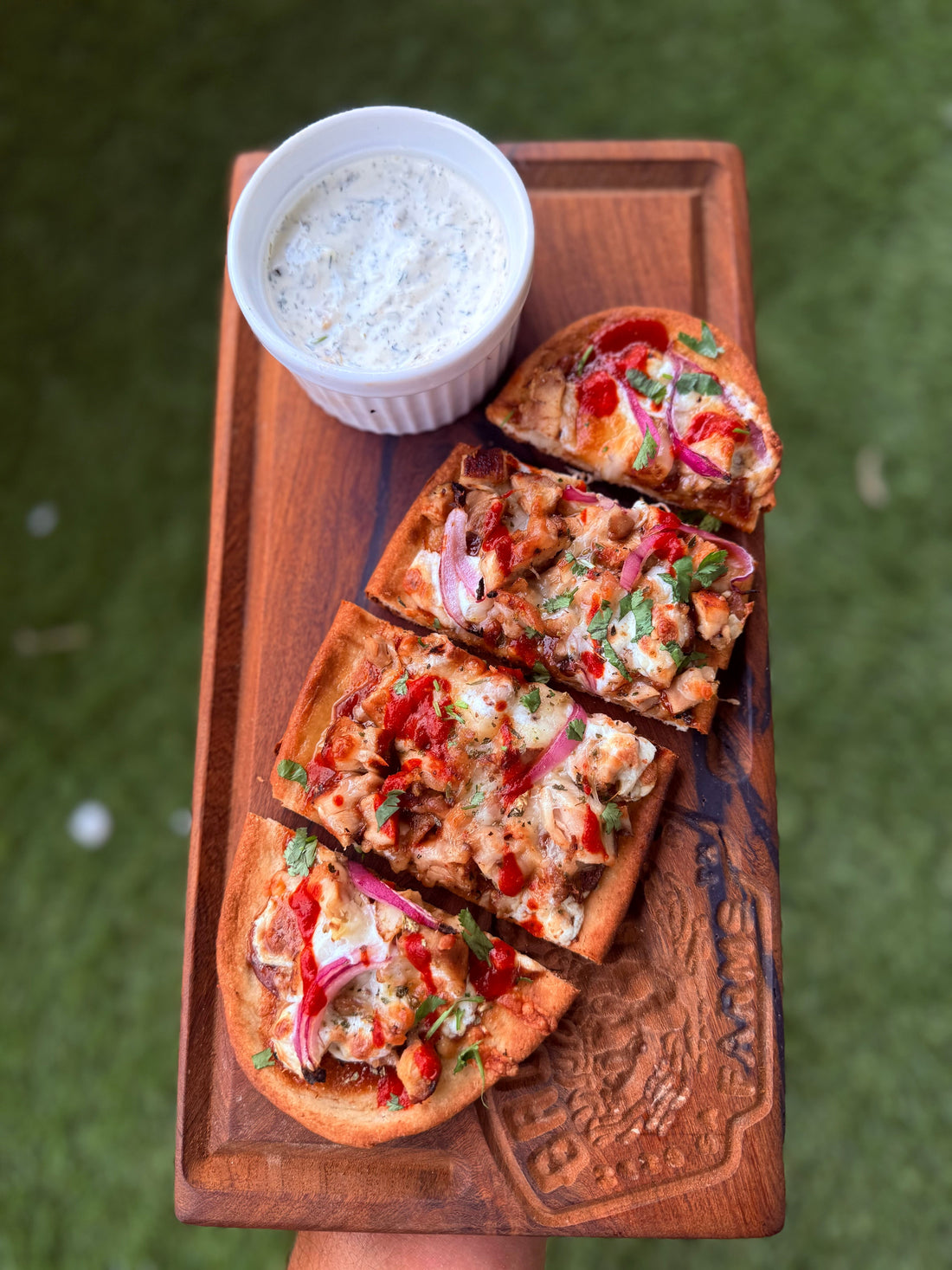 BBQ Chicken Flatbread Pizza with Smoked Jalapeño Ranch