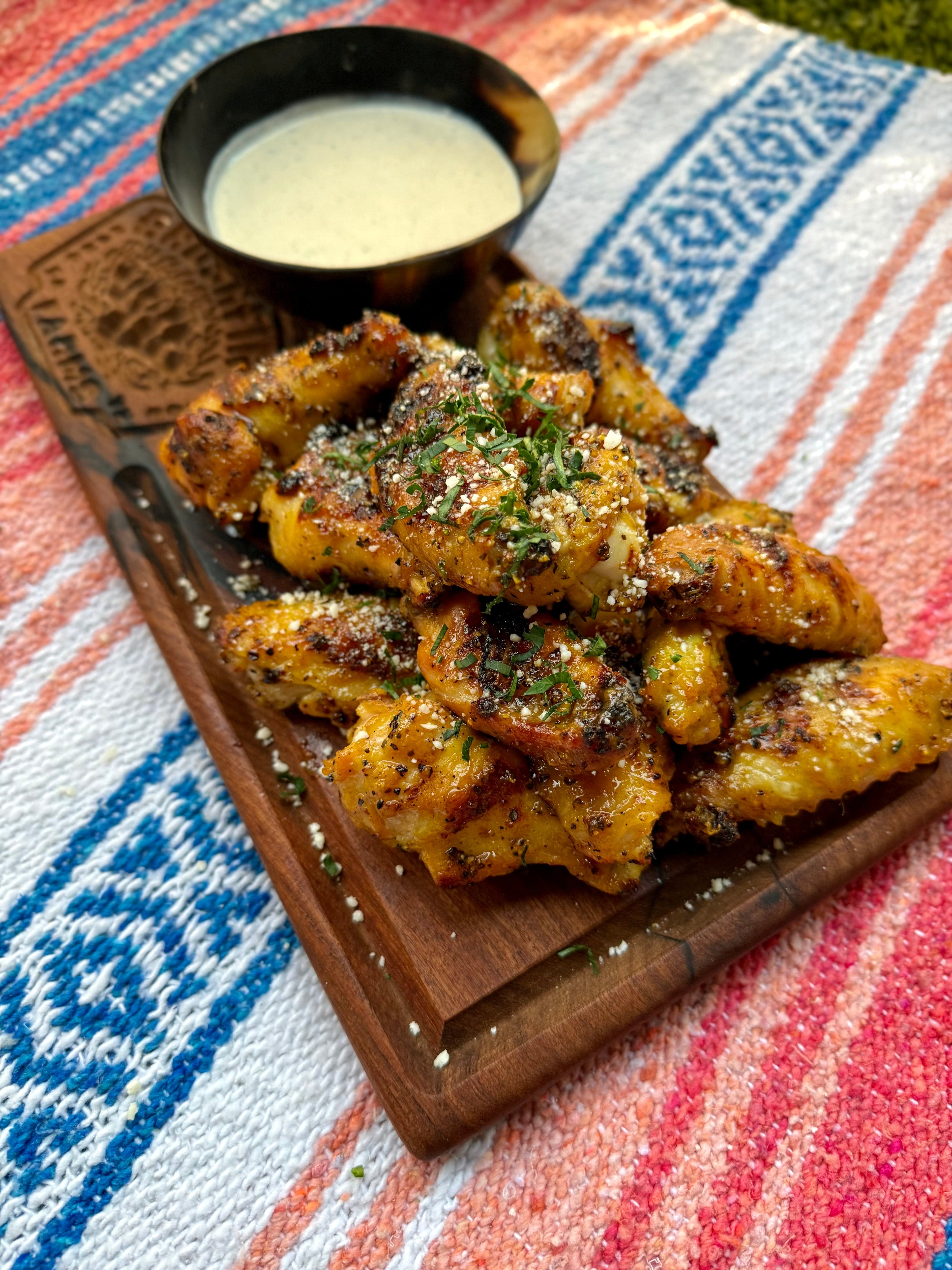 Hot Mustard Glazed Wings with Cotija Blanco Dressing