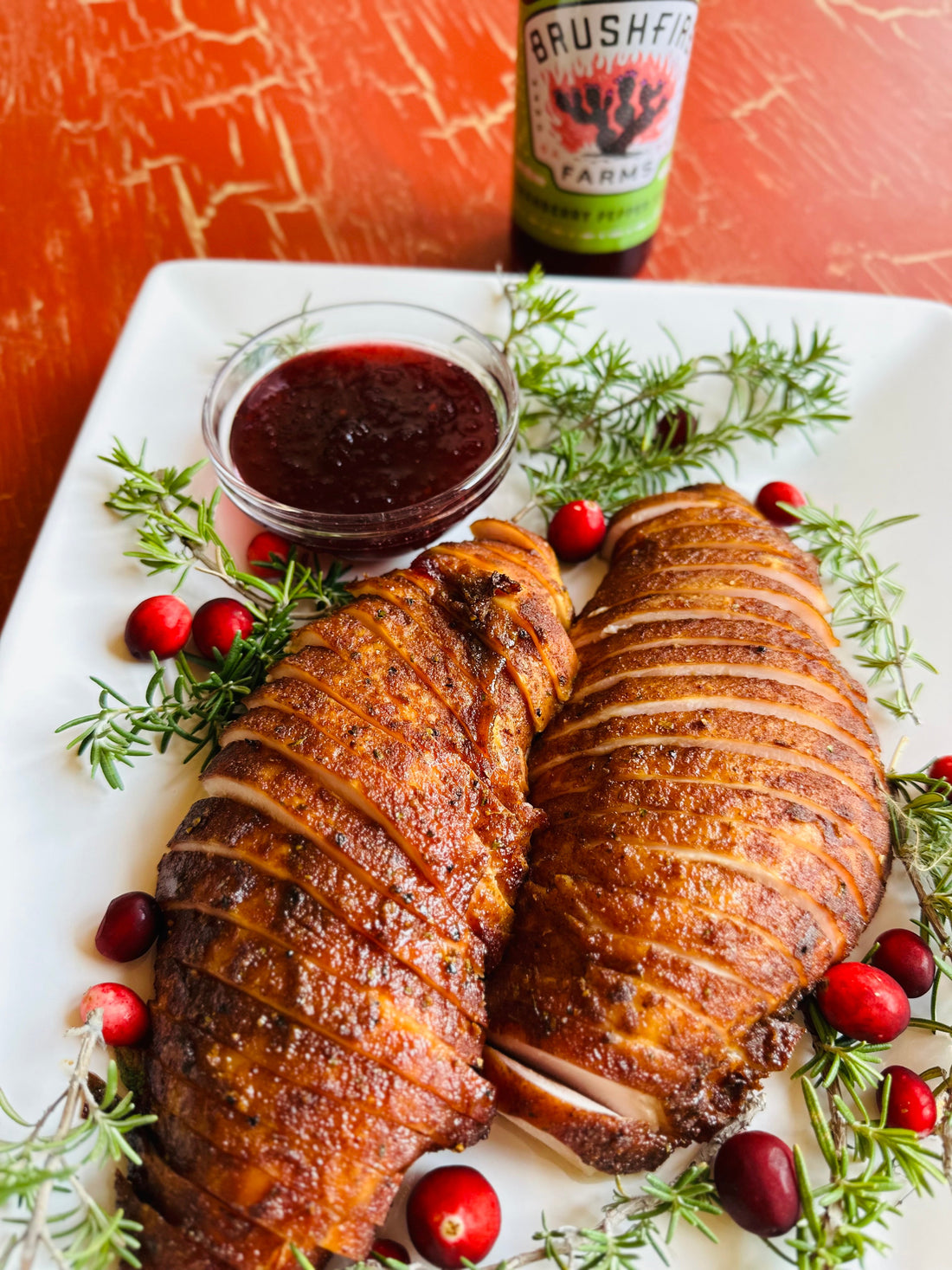 Brushfire Glazed Turkey Breast with Cranberry Pepper Sauce