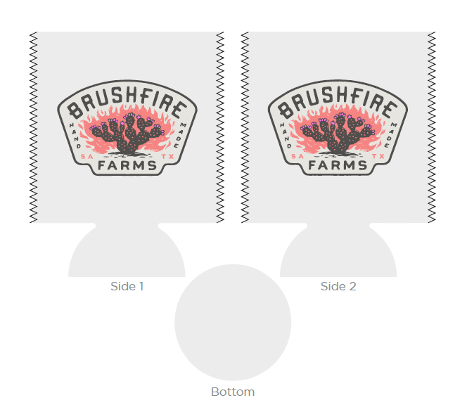 Brushfire Farms neoprene koozie featuring a colorful cactus design and the brand name, ideal for keeping drinks cold.