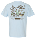 Powder blue South Texas T-shirt featuring Brushfire Farms logo and cactus design, highlighting handpicked ingredients.