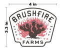 Brushfire Farms logo decal featuring a cactus design with flames, showcasing the brand's handmade Texas products.