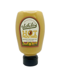 Bottle of Schilo's Hot Mustard, a San Antonio-made condiment known for its spicy flavor, featuring a vintage-style label.