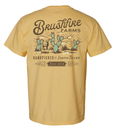 Mustard yellow South Texas T-shirt featuring a cactus design and Brushfire Farms logo on the back.